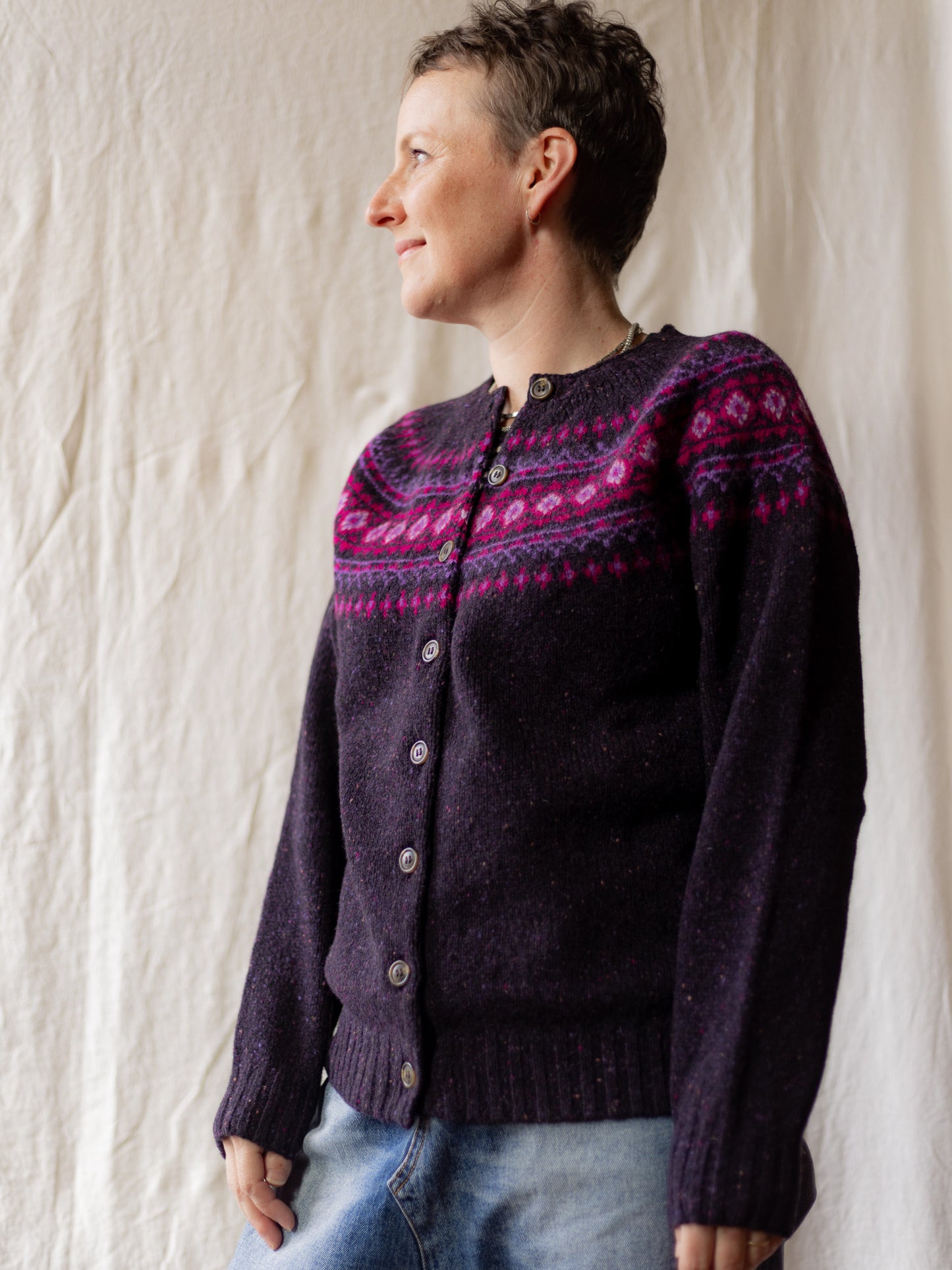 Harley of Scotland ~ Ladies Glenugie Nep Fairisle Cardi