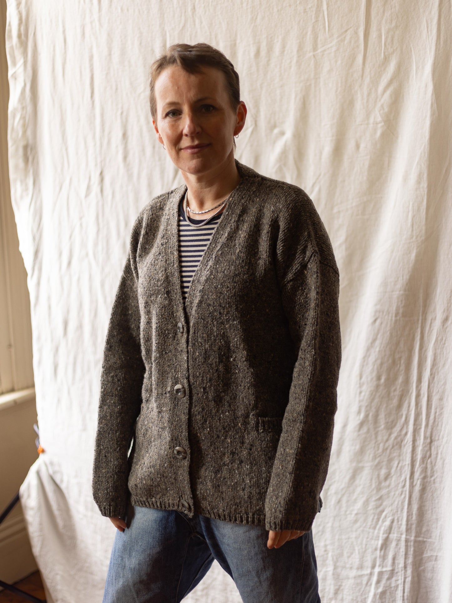 Fisherman Donegal Slouchy V Neck Cardigan