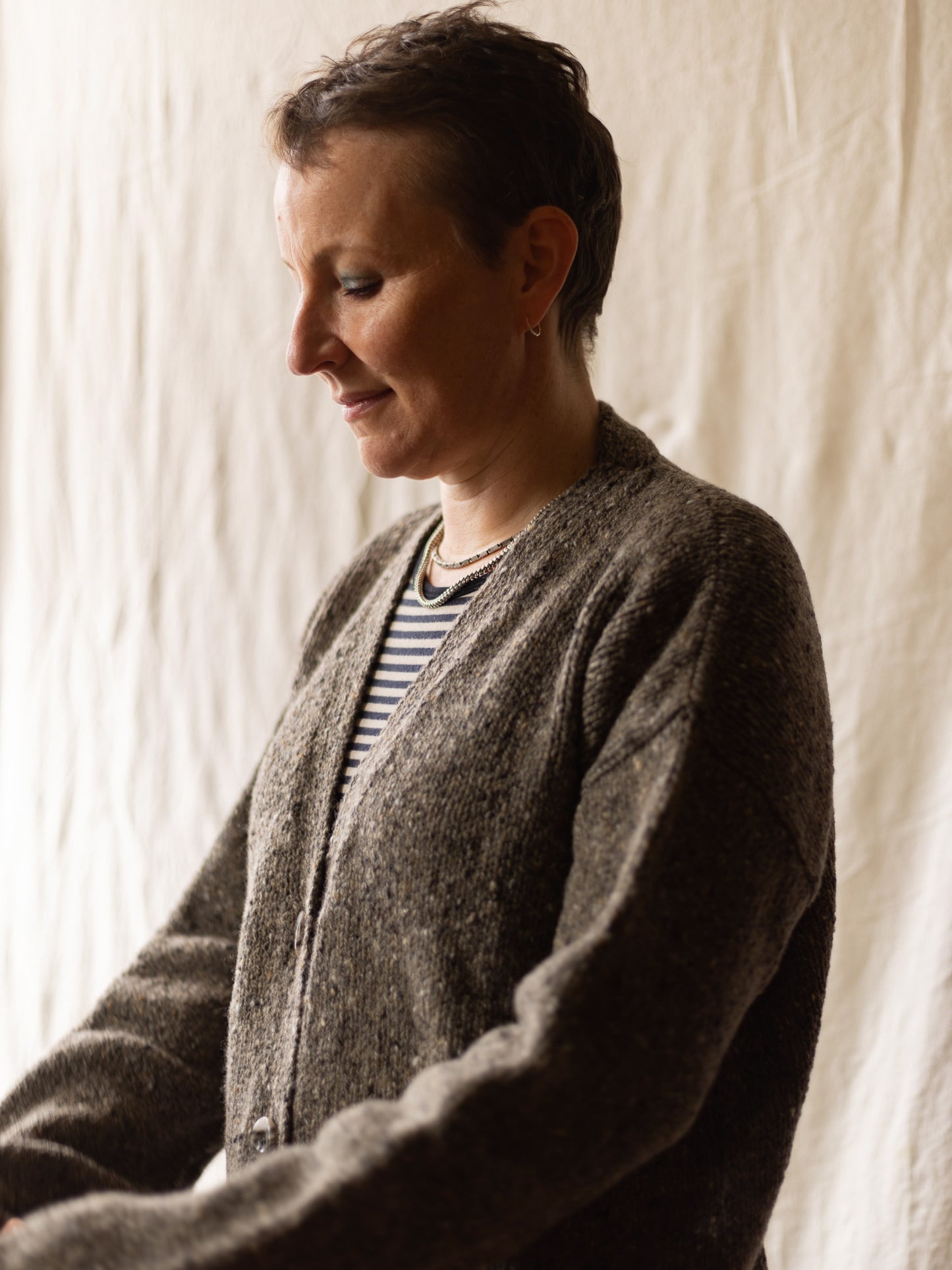 Fisherman Donegal Slouchy V Neck Cardigan