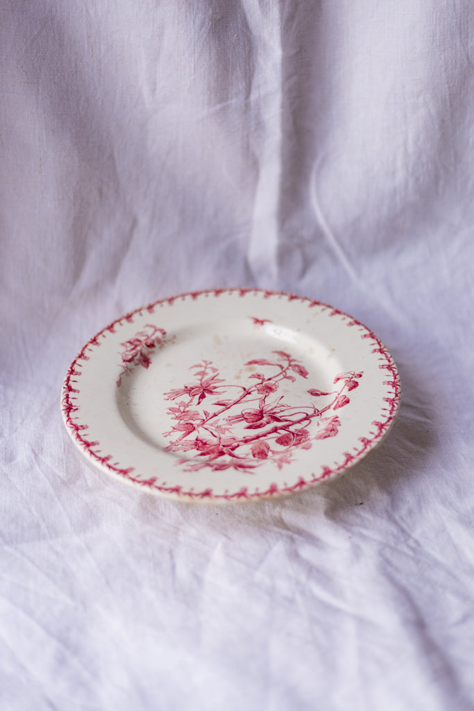 Antique Gien Porcelain Fuchsia Cake Pedestal