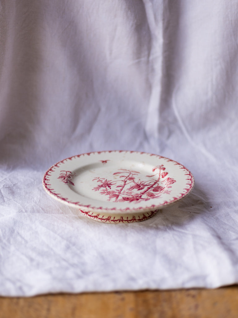 Antique Gien Porcelain Fuchsia Cake Pedestal