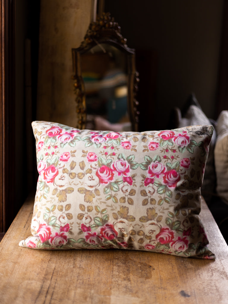 Printed Double Sided Velveteen Cushion ~ Rose Garden