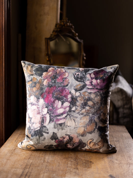 Printed Double Sided Velveteen Cushion ~ Lush Peony