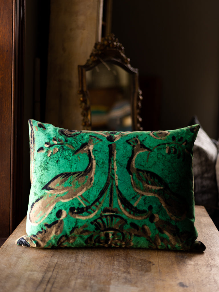 Printed Double Sided Velveteen Cushion ~ Pink Rose & Bird