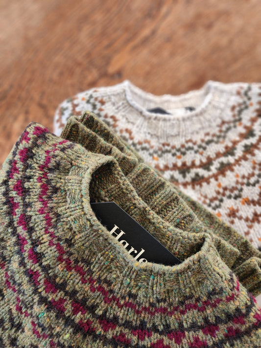 Harley of Scotland ~ Ladies Glenugie Nep  Fairisle Chunky Crew