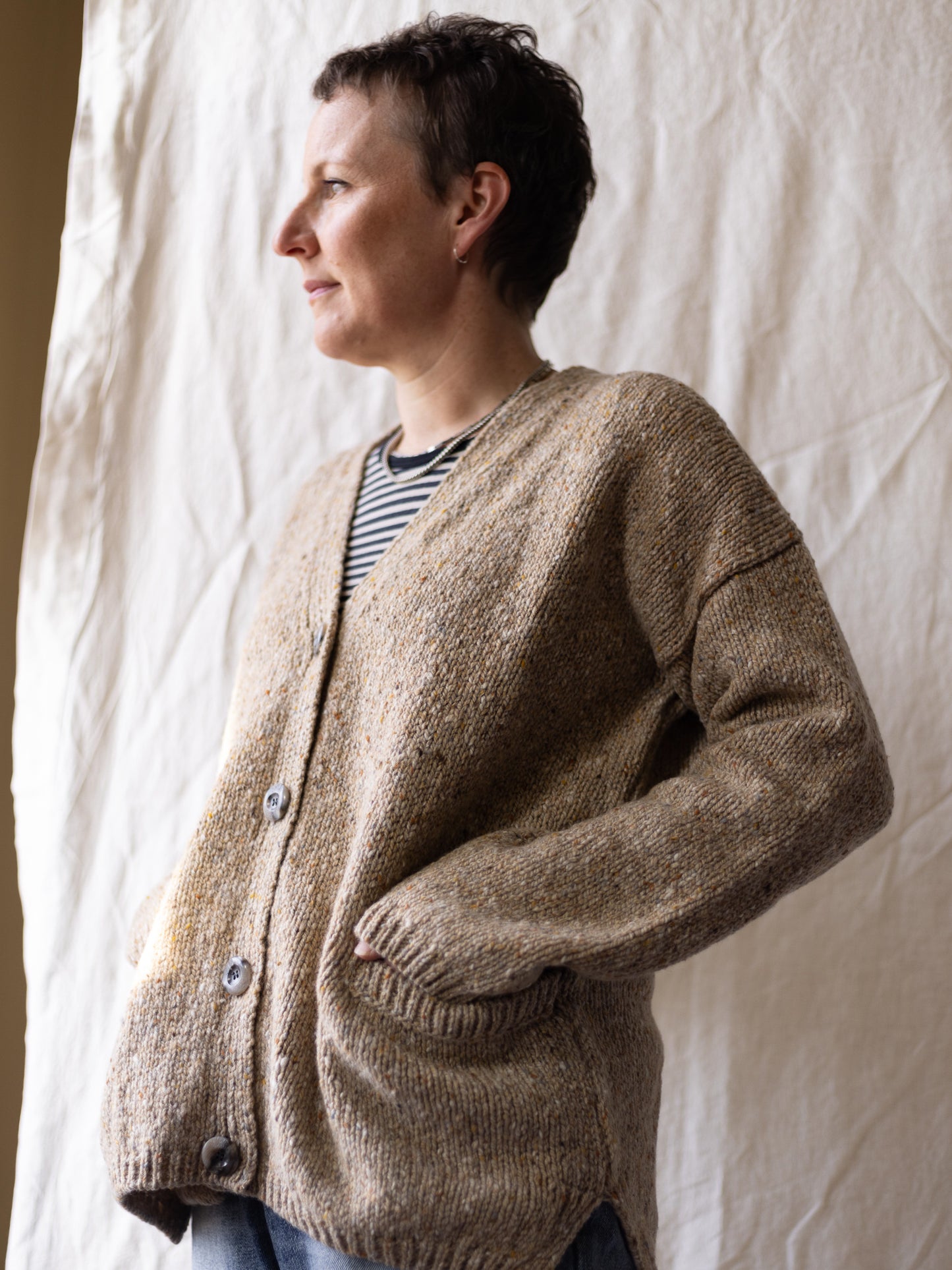 Fisherman Donegal Slouchy V Neck Cardigan
