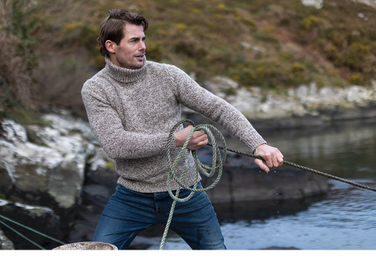 Fisherman out of Ireland Mens Chunky Marled Polo Neck