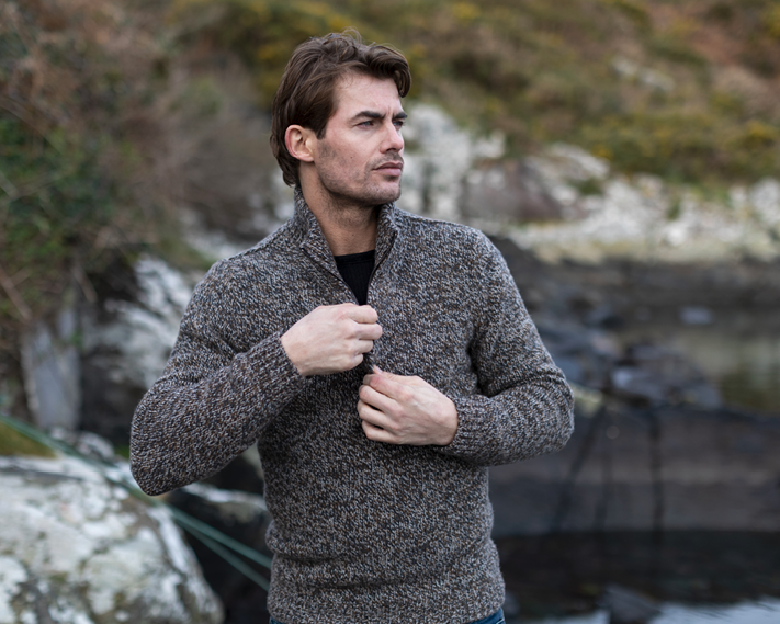 Fisherman Out of Ireland ~ Mens Chunky Marle Zip Neck Sweater