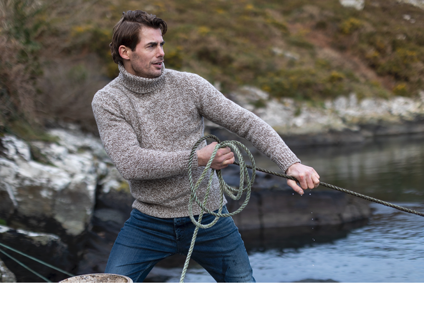 Fisherman Out of Ireland ~ Mens Chunky Marle Zip Neck Sweater