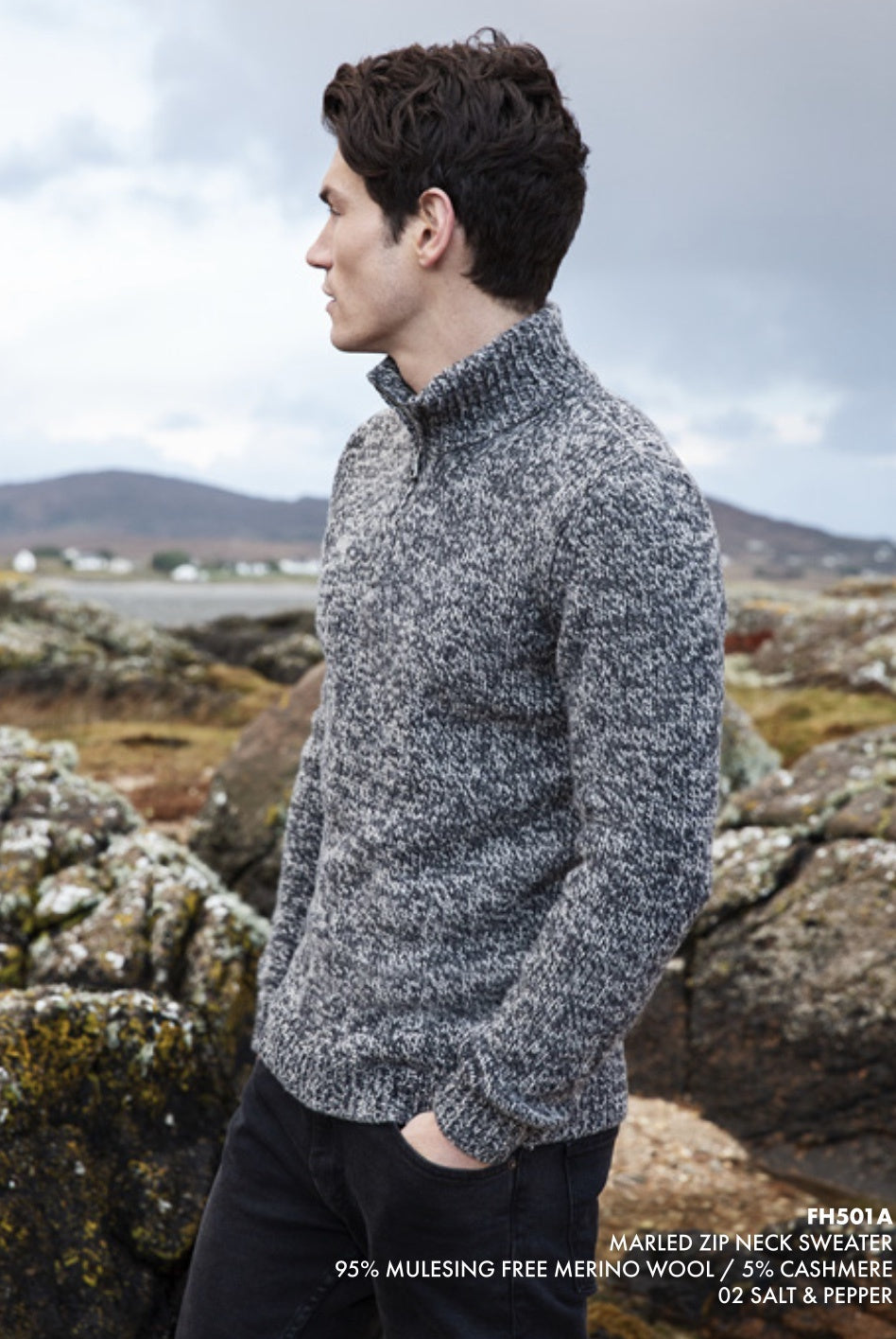Fisherman Out of Ireland ~ Mens Chunky Marle Zip Neck Sweater