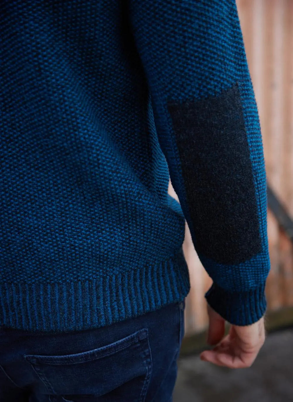 Fisherman Seed Stitch Zip Neck Jumper with Elbow Patches