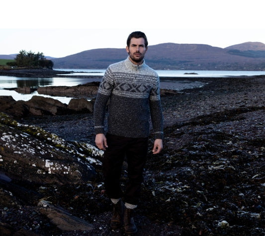 Fisherman Out of Ireland ~ Mens Fairisle Zip Neck Sweater