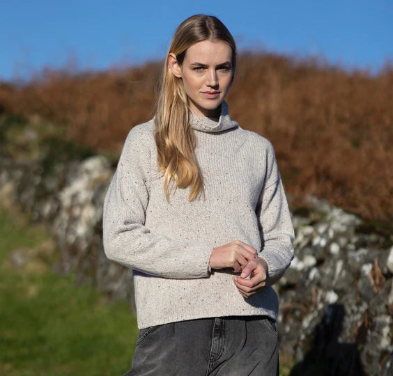 Fisherman Donegal Fleck Funnel Neck Sweater