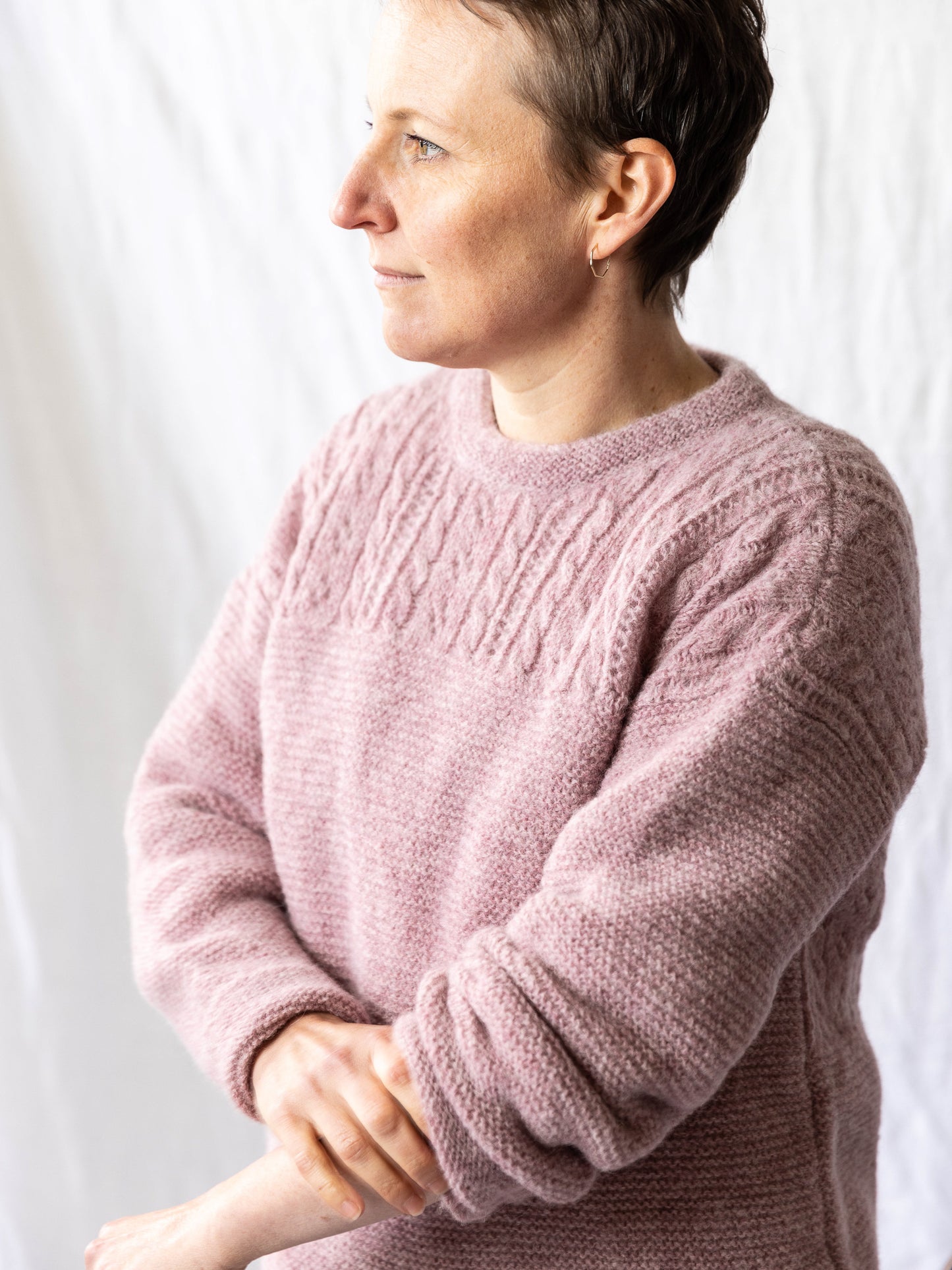 Fisherman out of Ireland Ladies Crew Neck Eyelet Stitch Sweater