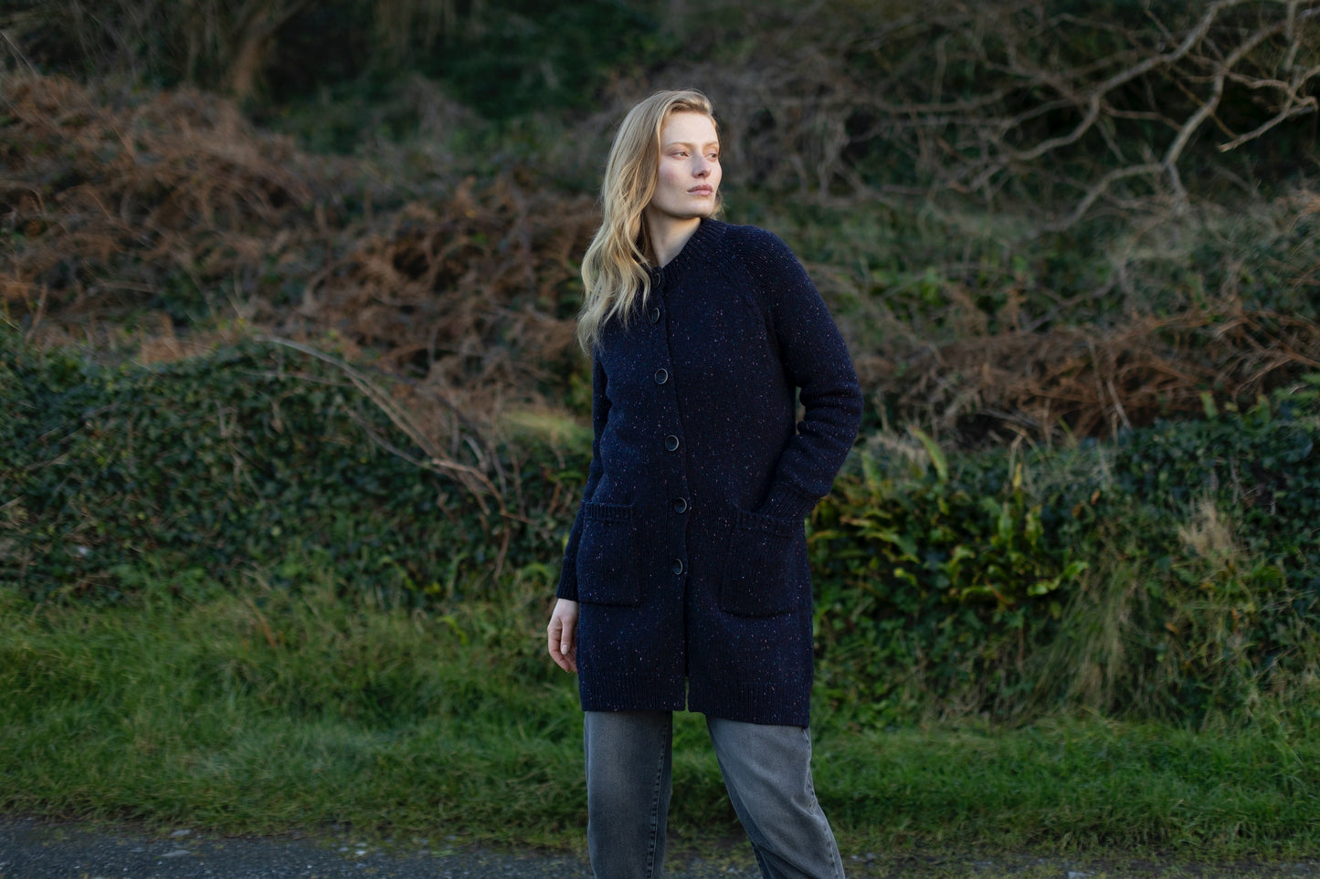 Fisherman Long Button Cardigan with Pockets
