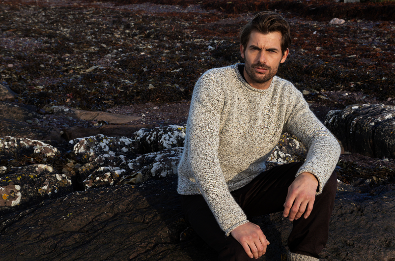 Fisherman out of Ireland ~ Mens Rolled Edge Wool/Alpaca Crew Neck Sweater