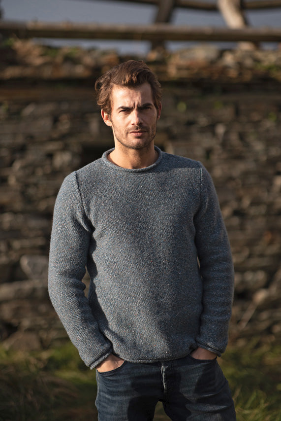 Fisherman Semi Felted Crew Neck Jumper with Rolled Edges – The