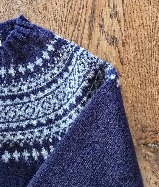 Harley of Scotland Mens Two Tone Fairisle Wool Crew Neck Jumper
