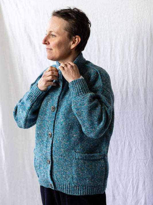 Fisherman Out of Ireland ~ Ladies Donegal Crew Neck Cardigan w/ Patch Pockets