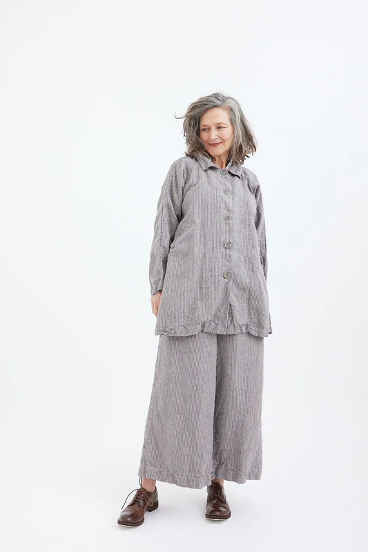 Metta Garden Relaxed Coat ~ Pebble Stripe Linen
