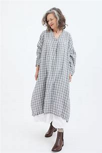 Metta Otillie Linen Plaid V-Neck Tunic Dress