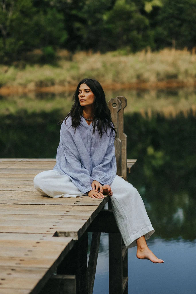Montaigne ~ Mila Blue Striped Linen Shirt