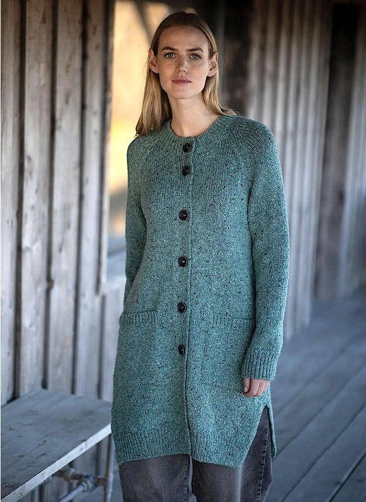 Fisherman Long Button Cardigan with Pockets