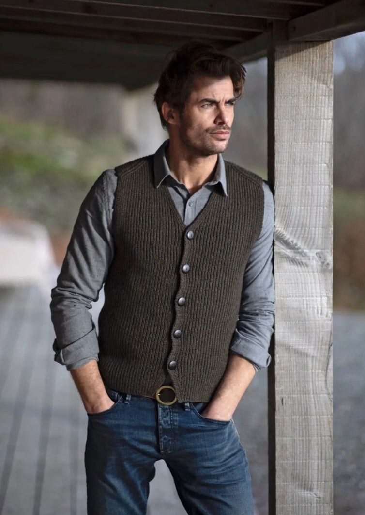 Fisherman Wool Rib Vest with Buttons
