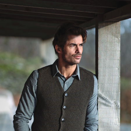 Fisherman Wool Rib Vest with Buttons
