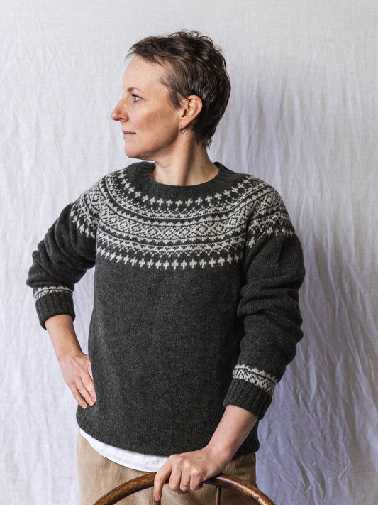 Harley of Scotland ~ Ladies Supersoft Shetland Two Tone Fairisle Crew