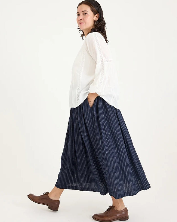 Metta ~ Sydney Linen Blue Pinstripe Skirt