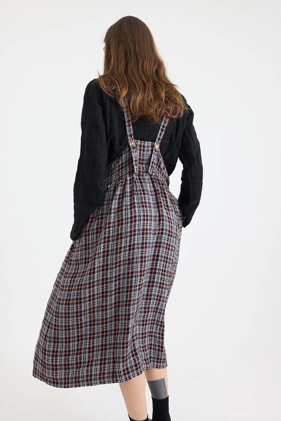 Metta Thea Apron Dress ~ Brushed Linen Check