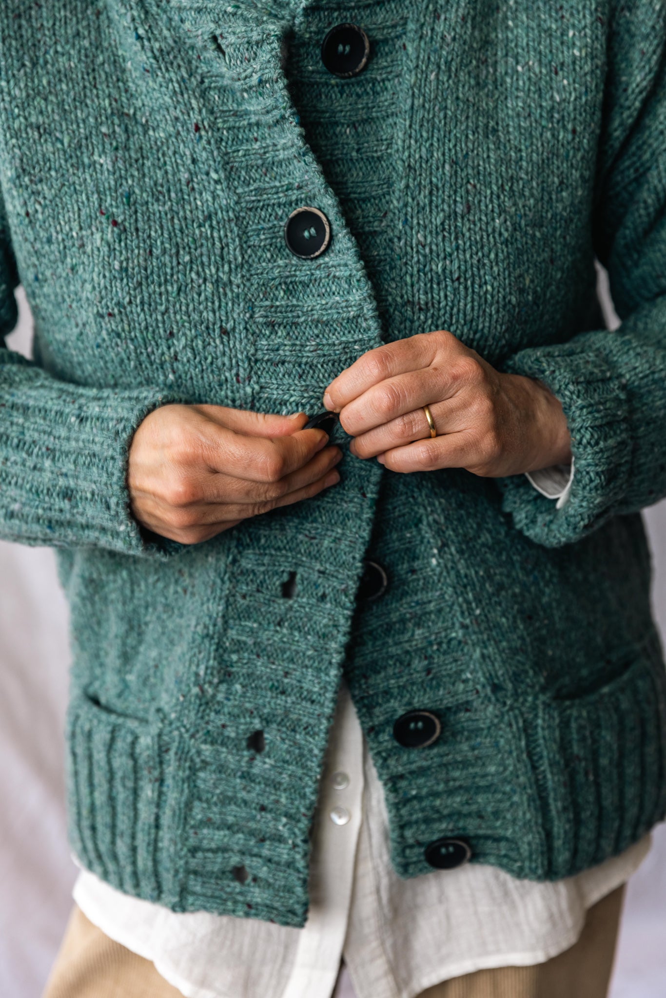 Fisherman Ladies Ribbed Neck Cardigan