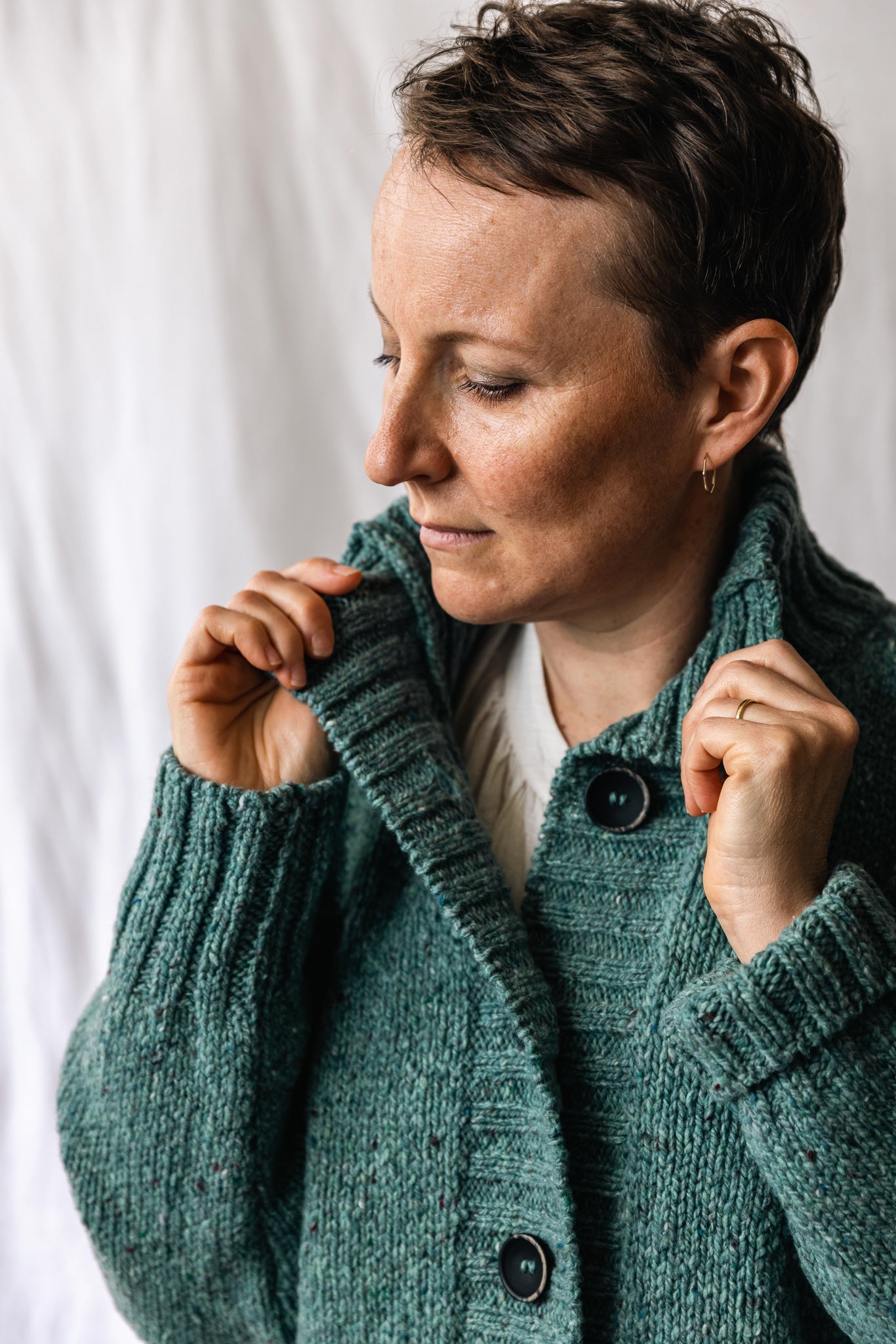 Fisherman Ladies Ribbed Neck Cardigan