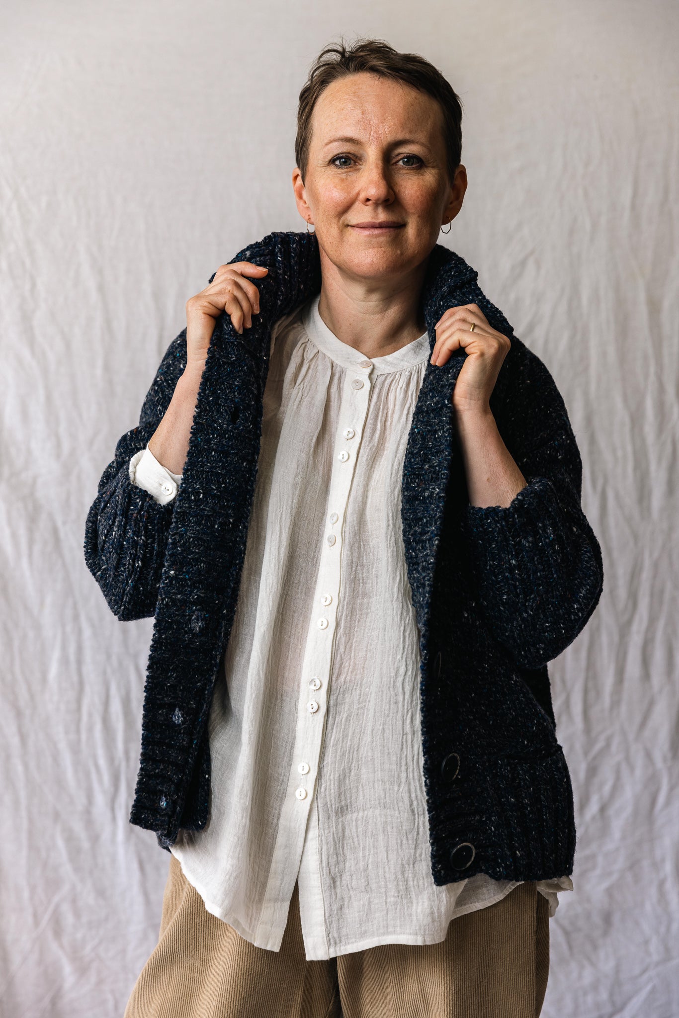 Fisherman Ladies Ribbed Neck Cardigan