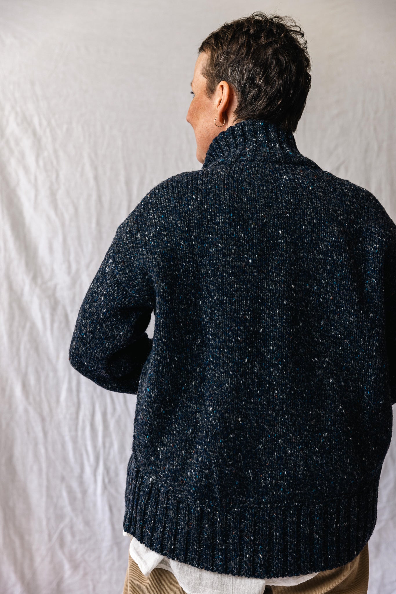 Fisherman Ladies Ribbed Neck Cardigan