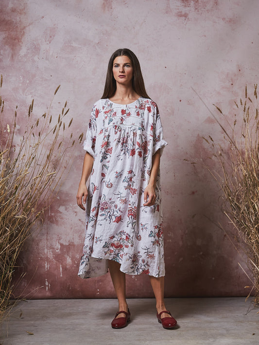 Manteau Noir Beatrix Indienne Print Linen Smock Dress