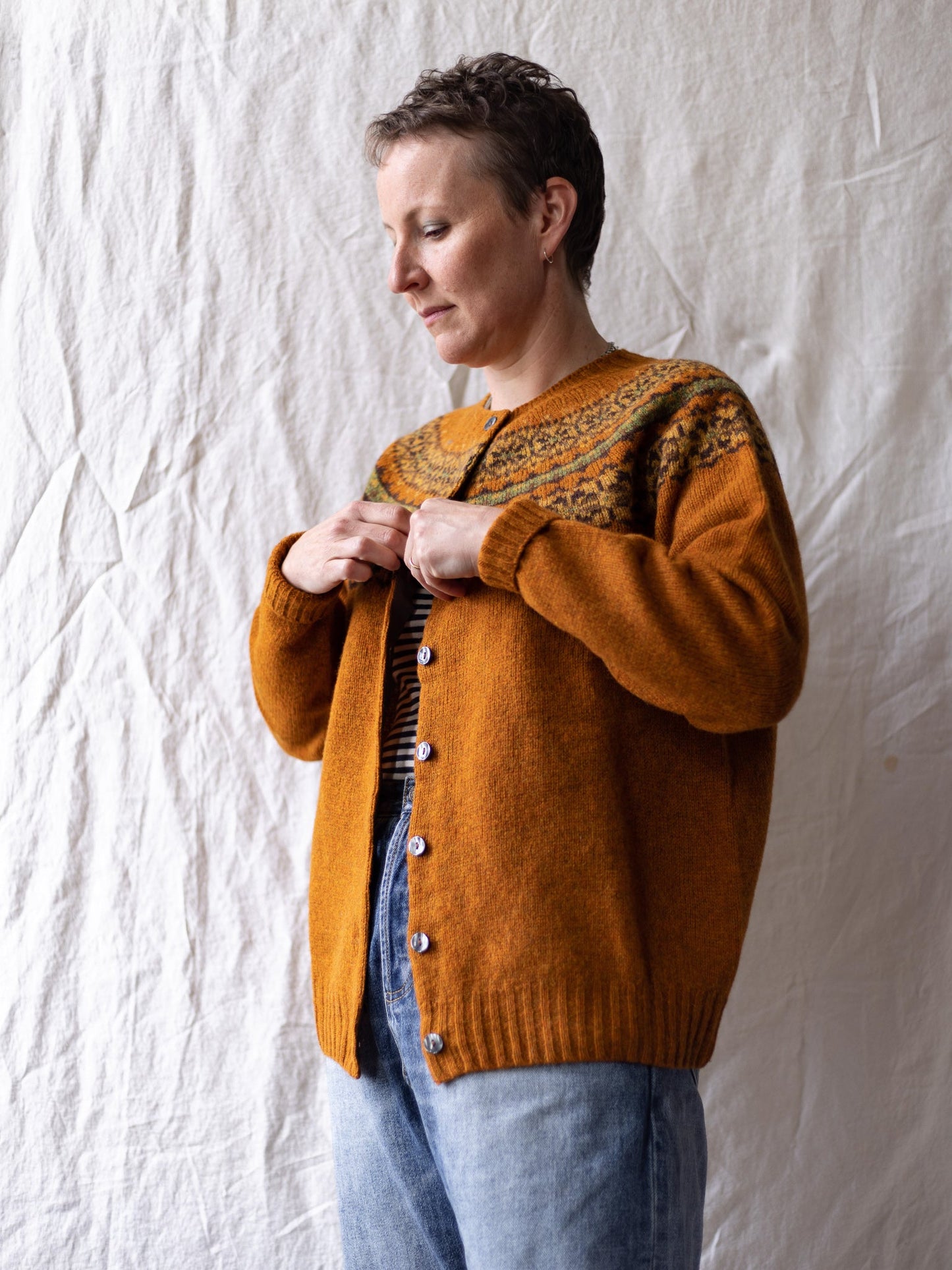 Supersoft Shetland Vintage Orange Fairisle Cardi