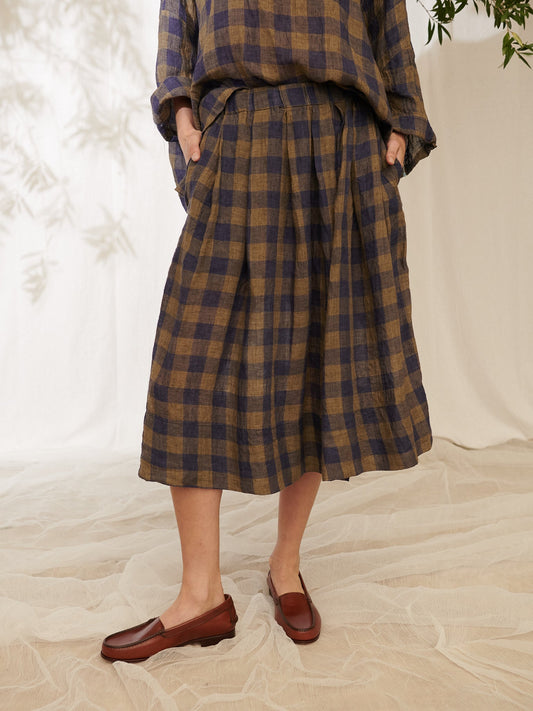 Manteau Noir ~ Margot Linen Check Gauze Skirt