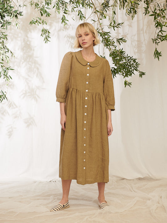 Manteau Noir ~ Giselle Round Collar Linen Dress