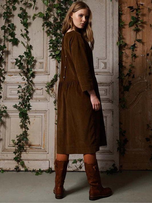 Manteau Noir Patron Square Neck Pinwale Cord Dress