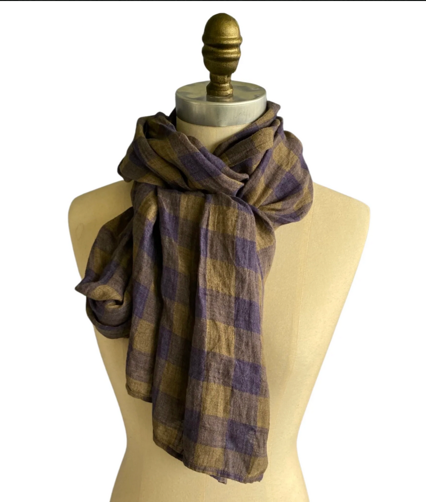 Manteau Noir ~ Everyday Linen Gauze Check Scarf