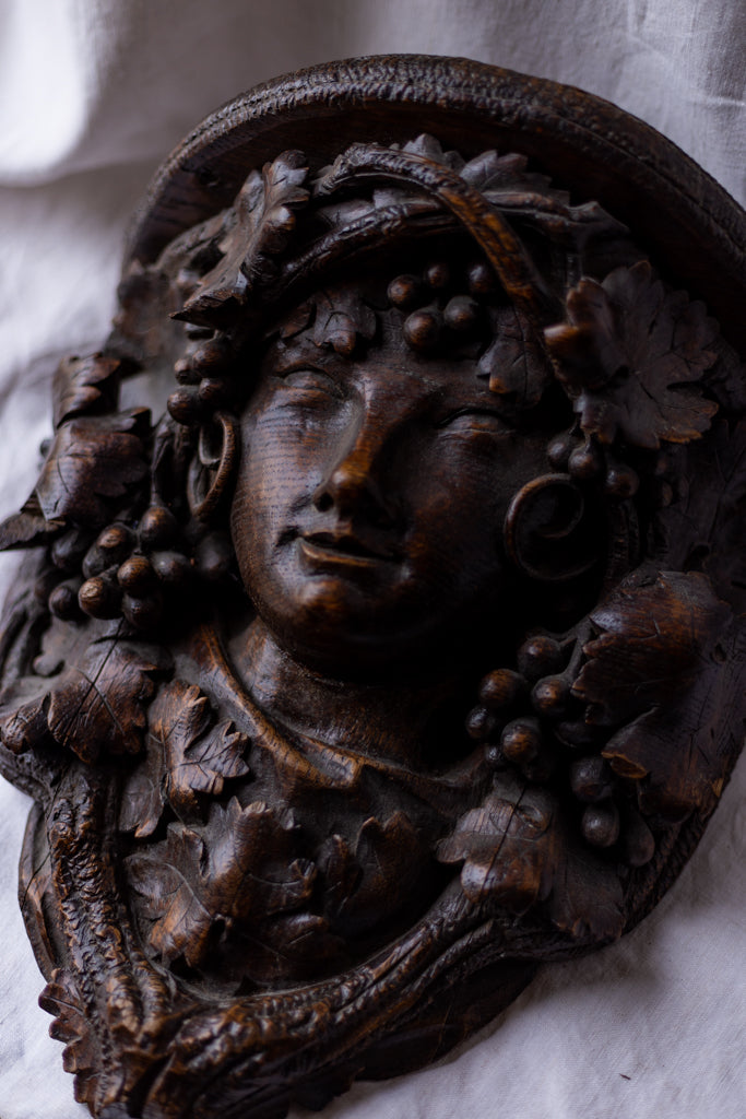 Antique Carved Oak Goddess of Wine