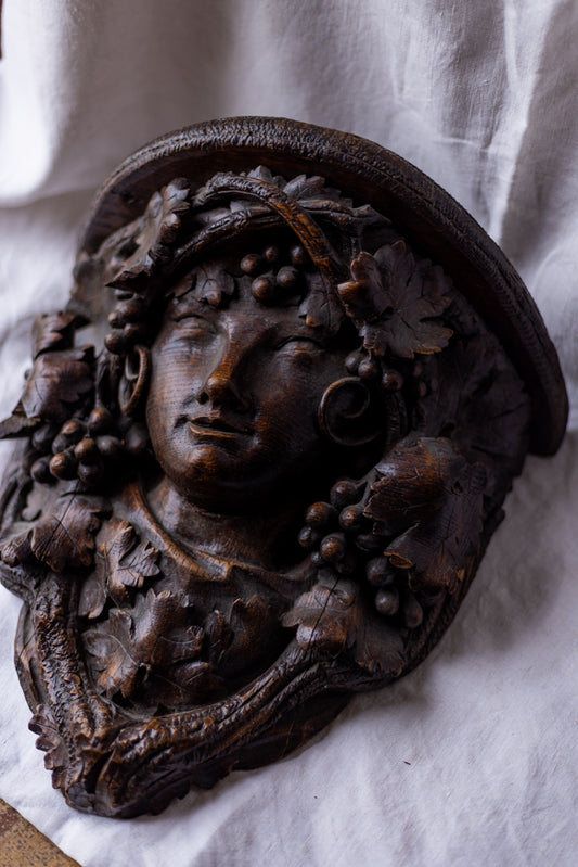 Antique Carved Oak Goddess of Wine