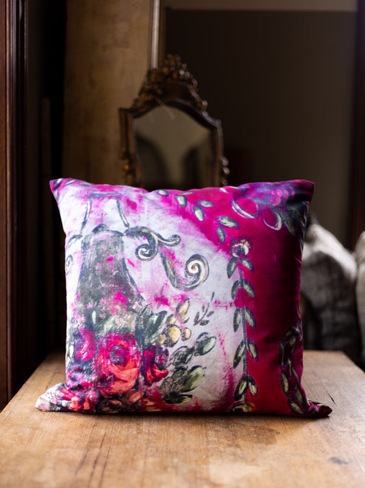 Printed Double Sided Velveteen Cushion ~ Bold Rose