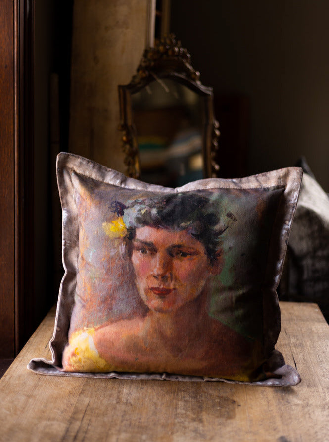 Reclaimed Portrait Cushion ~ Yellow Lady