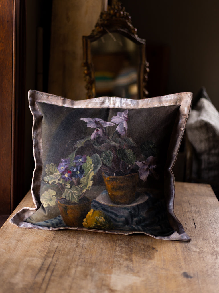 Reclaimed Portrait Cushion ~ Mauve Flower Pots