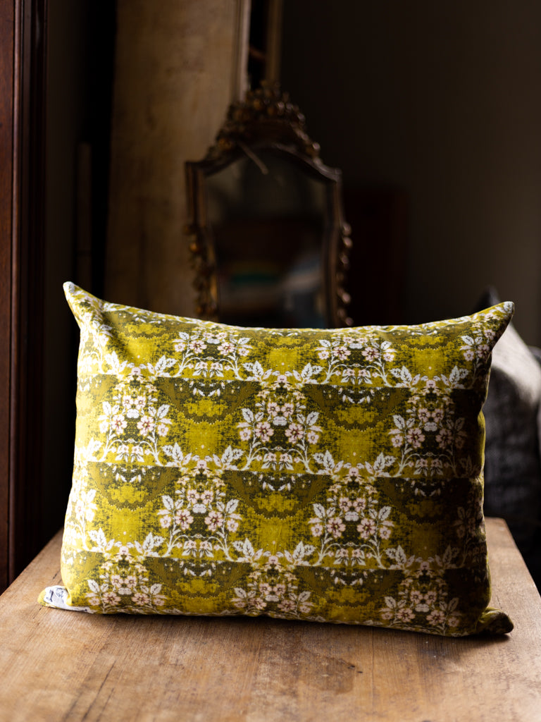 Printed Double Sided Velveteen Cushion ~ Cherry Blossom Green