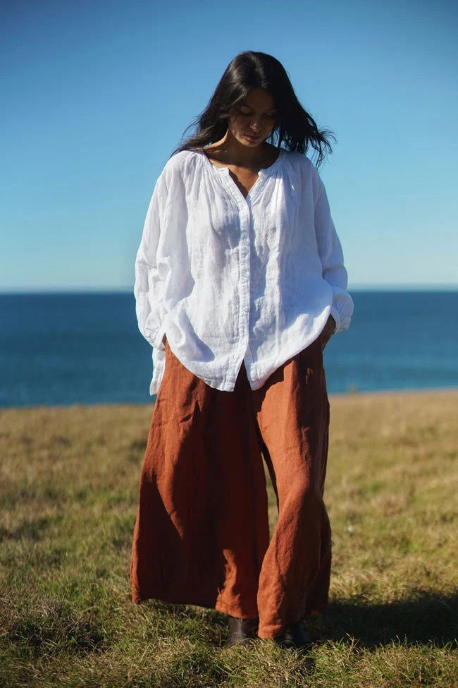 Montaigne ~ Carmen Patterned & Striped Linen Top