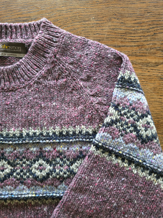 Fisherman out of Ireland ~ Ladies Crew neck Jumper with Fairisle Chest Band
